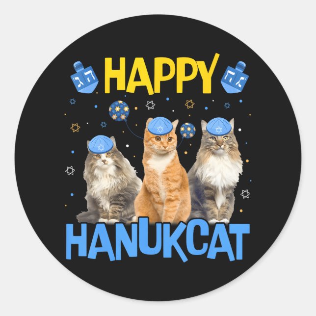 Sticker Rond Happy Hanukcat Hanoukka Chat Chanukah Chat juif (Devant)