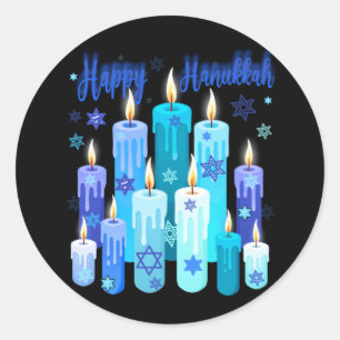 Sticker Rond Happy Hanukkah Festival Of Light Star Of David