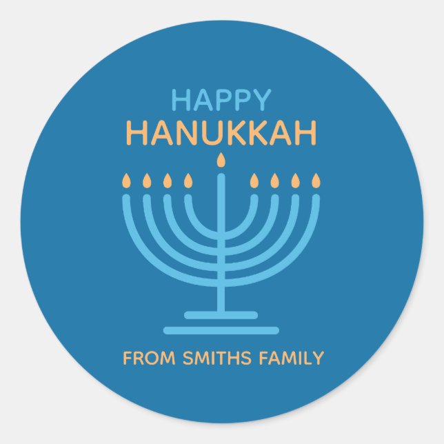 Sticker Rond Happy Hanukkah Minimalist Blue Family Photo (Devant)