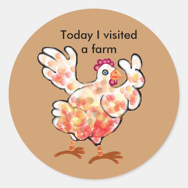 Sticker Rond Happy hen - visite à la ferme (Devant)