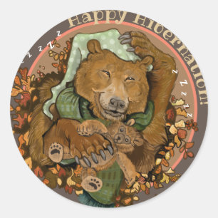 Sticker Rond Happy Hibernation Cendly Bear Classic Round Sticke