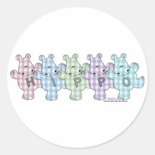 Sticker Rond Happy Hippos pastel en vichy