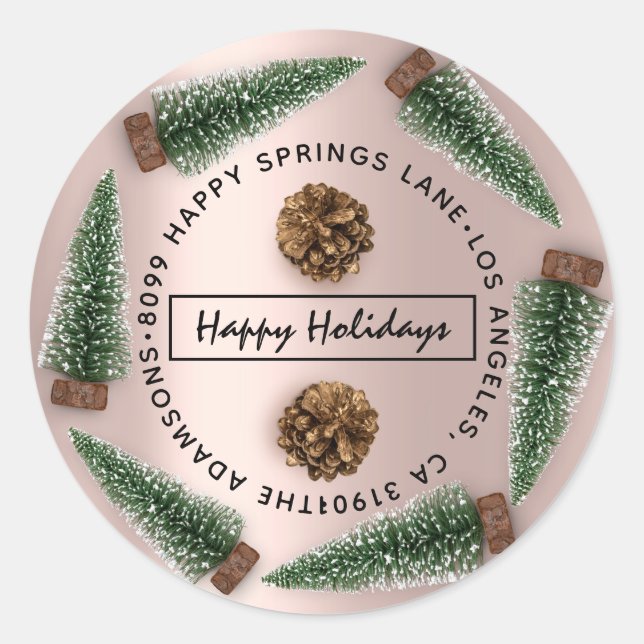 Sticker Rond Happy Holidays Adresse Nom de famille Adresse RSVP (Devant)