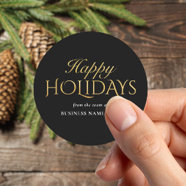 Sticker Rond Happy Holidays Black Gold Business Christmas