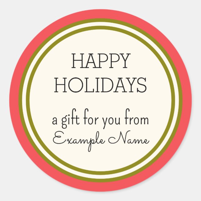 Sticker Rond Happy Holidays Gift Label Template (Devant)