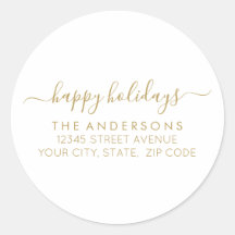 Happy Holidays Gold Script Calligraphy Adresse