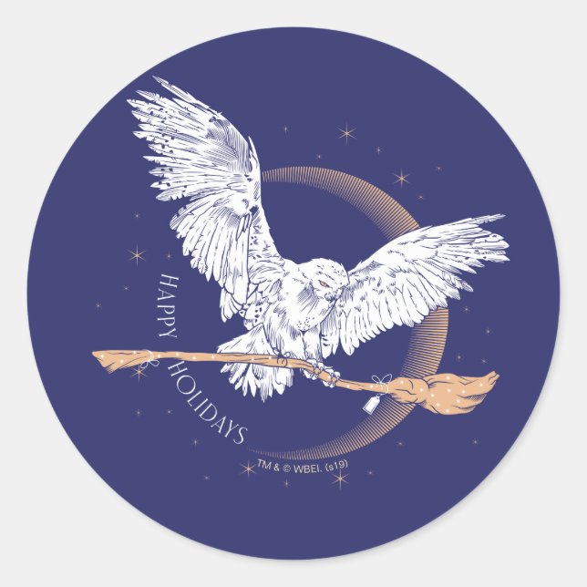 Sticker Rond Happy Holidays Hedwig Delivery (Devant)
