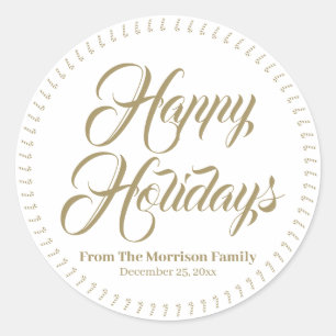 Sticker Rond Happy Holidays nom personnalisé sucre de canne cad
