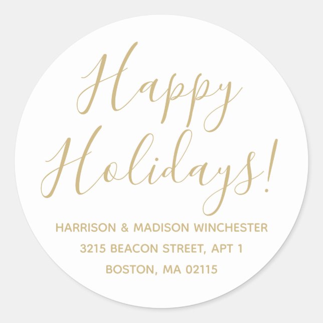 Sticker Rond Happy Holidays or blanc script de retour adresse (Devant)
