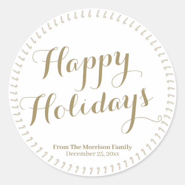 Sticker Rond Happy Holidays or script personnalisé nom de famil (Devant)