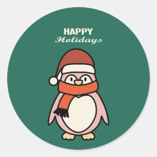 Sticker Rond happy holidays penguin xmas celebration
