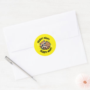 Sticker Rond Happy Holidays Raccoon : Silent Night Sleepy Night