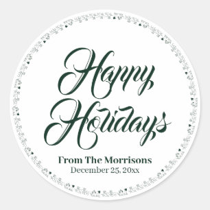 Sticker Rond Happy Holidays script personnalisé Père Noël Reind