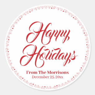 Sticker Rond Happy Holidays script personnalisé rouge Père No