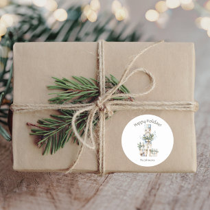 Sticker Rond Happy Holidays Watercolor Nutcracker Nom de famill