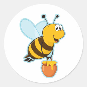 Sticker Rond Happy Honey Bee & Honey Pot