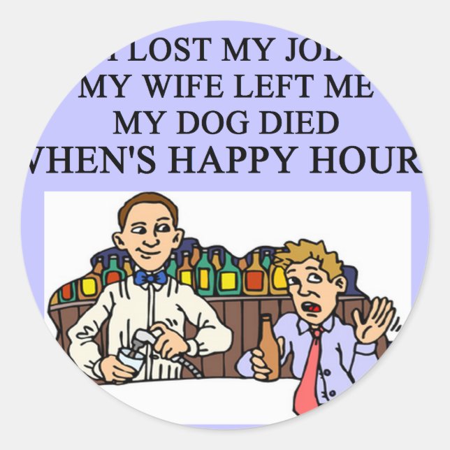 Sticker Rond HAPPY HOUR bière blague (Devant)