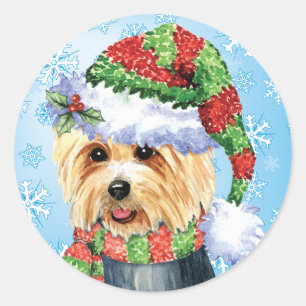 Sticker Rond Happy Howlidays Australian Terrier