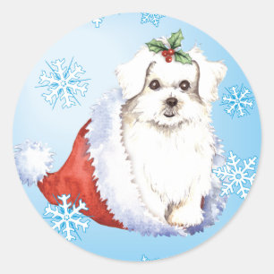 Sticker Rond Happy Howlidays Maltese
