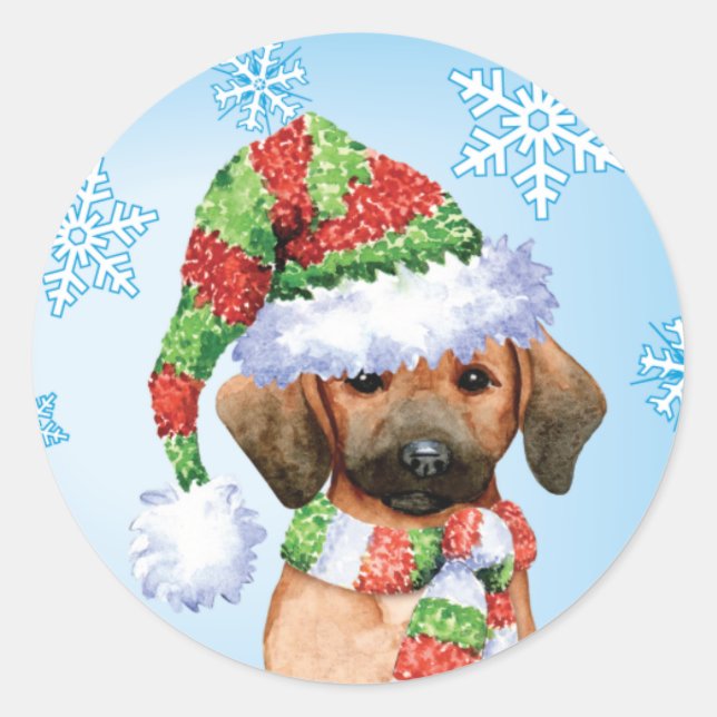 Sticker Rond Happy Howlidays Redbone (Devant)
