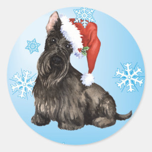 Sticker Rond Happy Howlidays Scottish Terrier