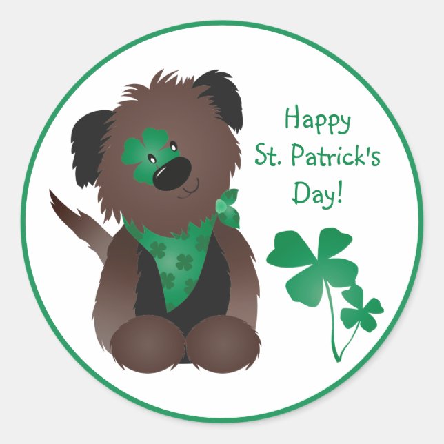 Sticker Rond Happy Jour de la Saint Patrick Chien quatre feuill (Devant)