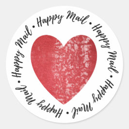 Sticker Rond Happy Mail ・ Coeur Timbre Rouge