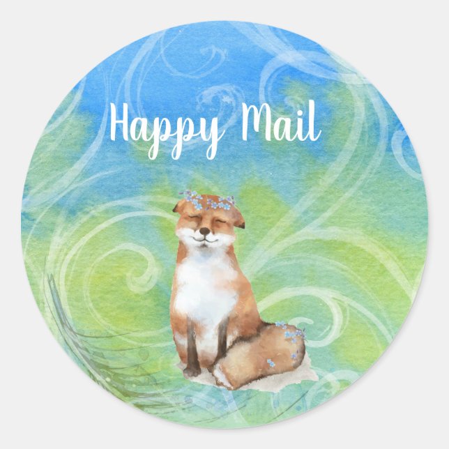Sticker Rond Happy Mail Smiling Brown Fox (Devant)
