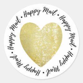 Sticker Rond Happy Mail ・ Timbre Coeur Faux Gold Foil