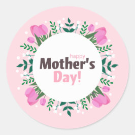 Sticker Rond Happy Mother's Day Pink Tulips 