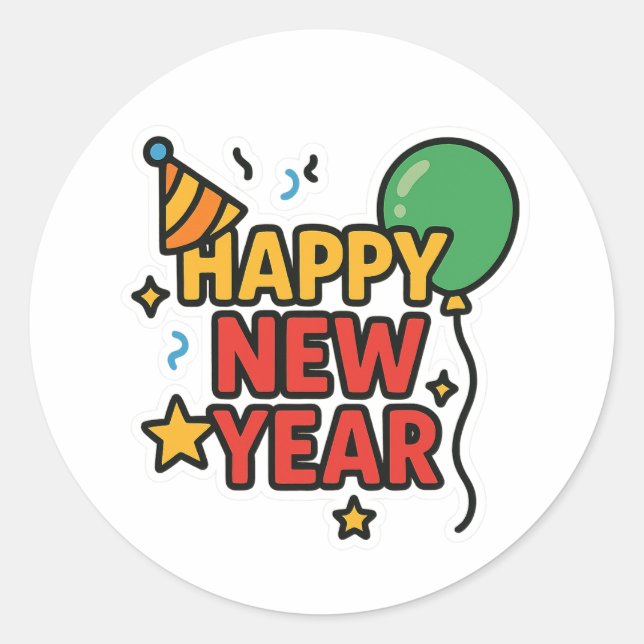 Sticker Rond Happy New Year (Devant)