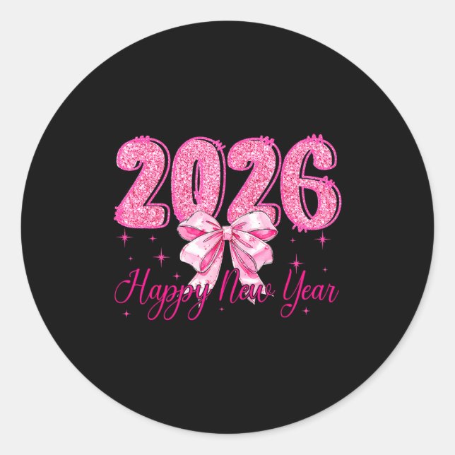 Sticker Rond Happy New Year 2026 Coquette Bow New Years Eve Par (Devant)