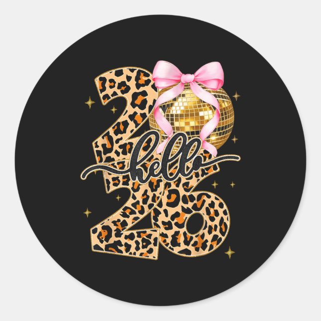 Sticker Rond Happy New Year 2026 Disco Ball Bow New Year's Eve  (Devant)