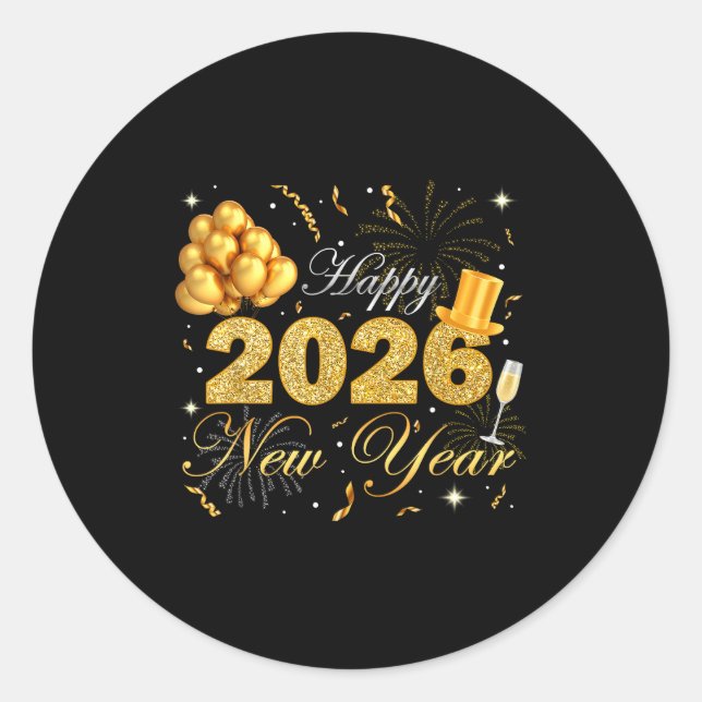 Sticker Rond Happy New Year Eve Party 2026 Family Matching Cost (Devant)