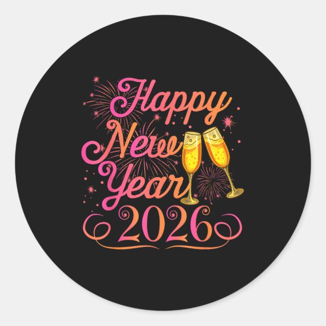 Sticker Rond Happy New Year Funny Matching Family New Years Eve (Devant)