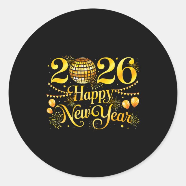 Sticker Rond Happy New Year Matching New Year Eve Party Disco B (Devant)