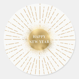 Sticker Rond Happy New Year Moderne Solar Or