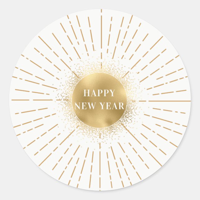 Sticker Rond Happy New Year Moderne Solar Or (Vorderseite)