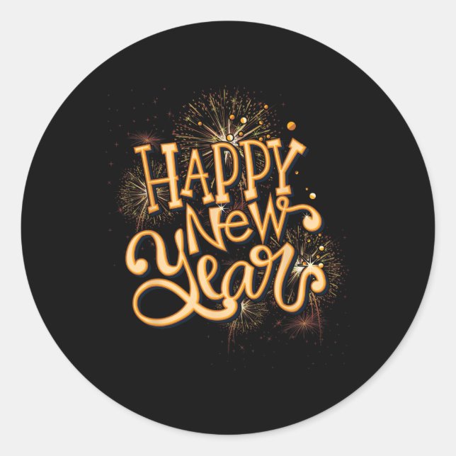 Sticker Rond Happy New Year New Years Eve Party , Black  (Devant)