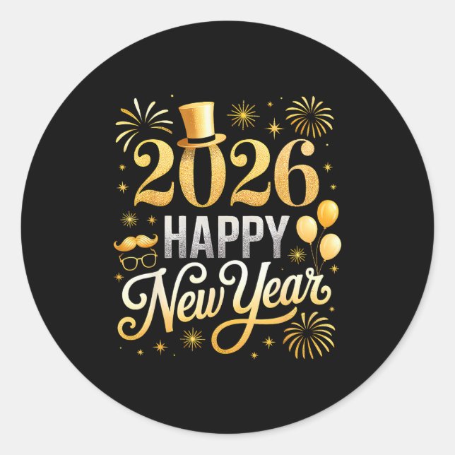 Sticker Rond Happy New Year Party 2026 Ballon Family Matching C (Devant)