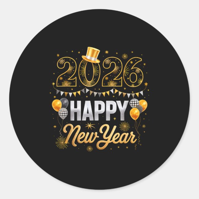 Sticker Rond Happy New Year Party 2026 Ballon Family Matching M (Devant)