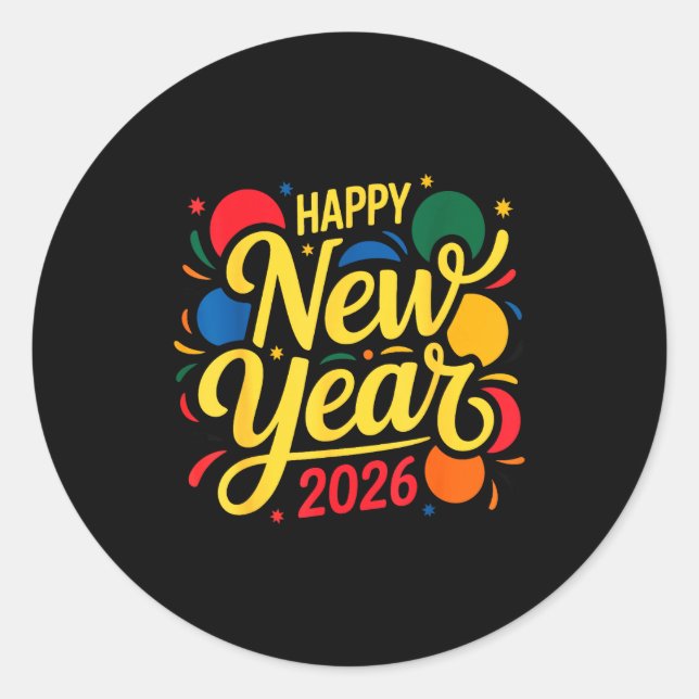 Sticker Rond Happy New Year Party 2026 Ballon Family Matching M (Devant)