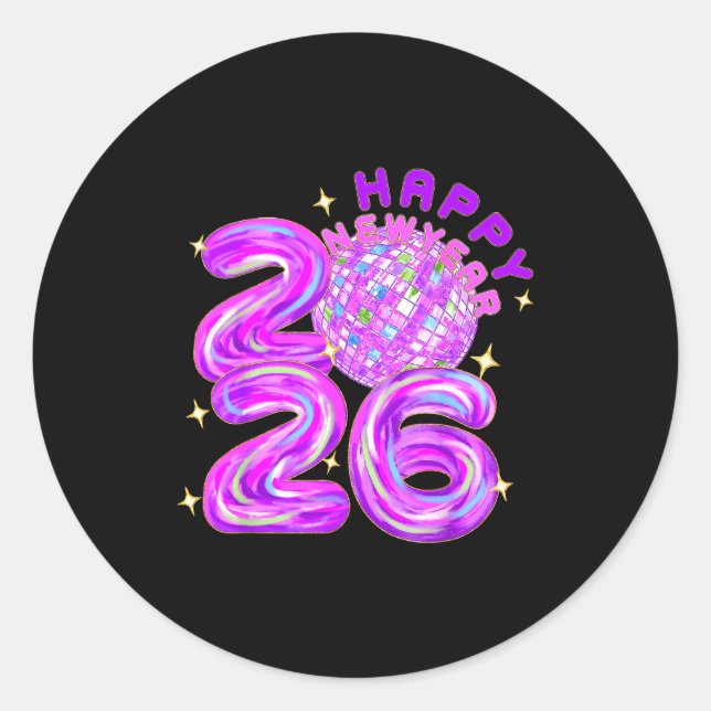 Sticker Rond Happy New Year Party 2026 Ballon Family Matching M (Devant)