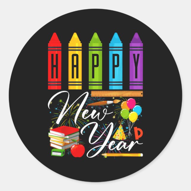Sticker Rond Happy New Year Teacher Fireworks New Years Eve Par (Devant)