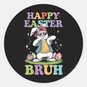 Sticker Rond Happy Pâques Bruh Dabbing Bunny Lapin Bro