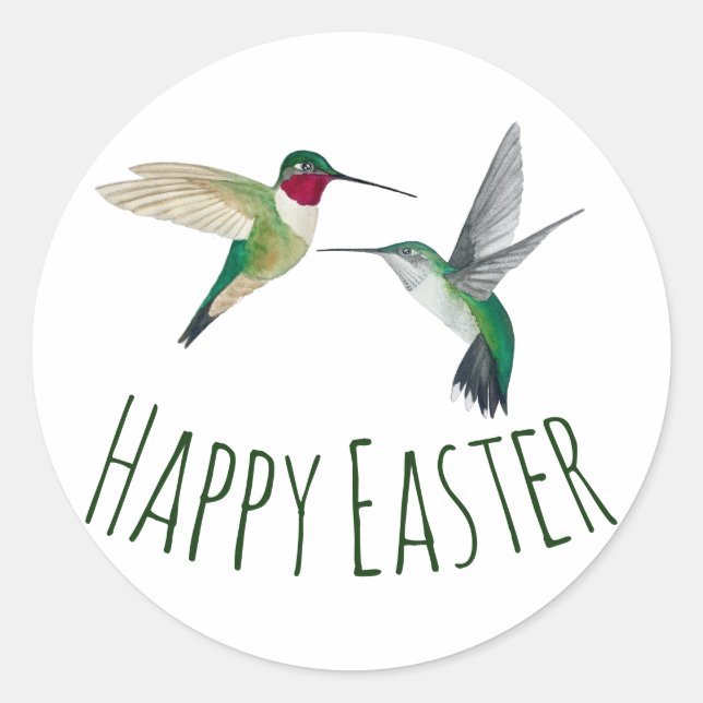Sticker Rond Happy Pâques grand-tailles de colibri Classic Ro (Devant)