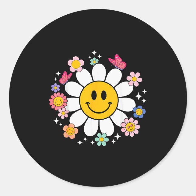 Sticker Rond Happy Retro Daisy Smile Face Preppy Aesthetic Men  (Devant)