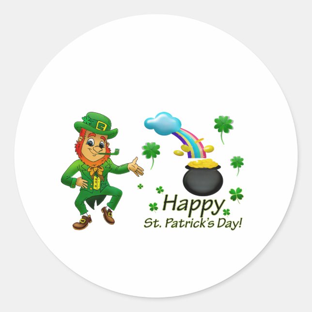Sticker Rond Happy Saint Patrick's Day Leprechaun Rainbow  (Devant)