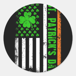 Sticker Rond Happy st patricks day american flag shamrock irish