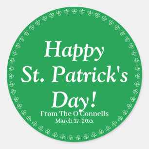 Sticker Rond Happy St. Patrick's Day green custom text clover